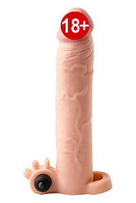 Насадка на пеніс Virgite S5 з вібрацією, бежева, 20 см