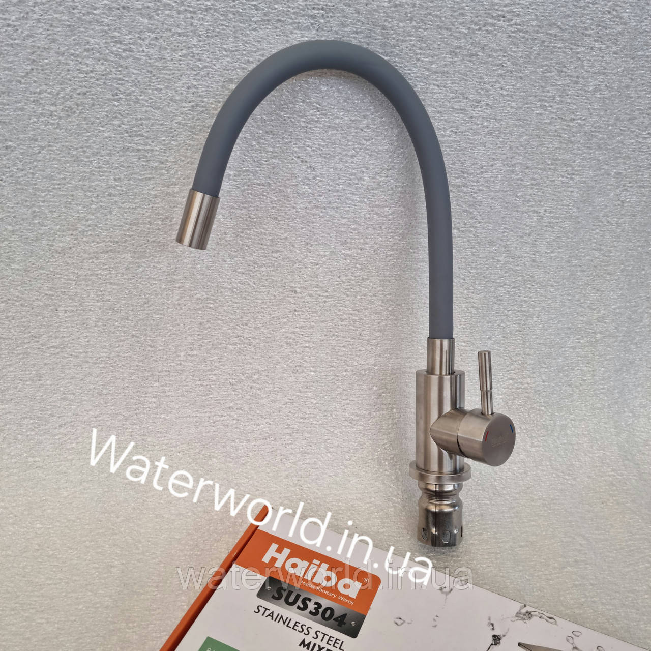 Змішувач для кухні Haiba sus-011 reflector Gray з гнучким гусаком сірого кольору з неіржавкої сталі SUS304