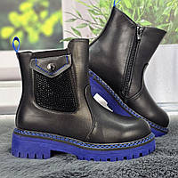 Черевики дитячі для дівчинки Y.TOP чорні з синім демісезонні 5941