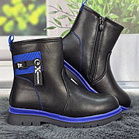 Черевики дитячі для дівчинки Y.TOP чорні з синім демісезонні 5116