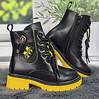 Черевики дитячі для дівчинки Y.TOP чорні з жовтим демісезонні 5994