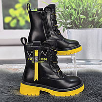 Черевики дитячі для дівчинки Y.TOP чорні з жовтим демісезонні 7008, фото 2