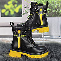 Черевики дитячі для дівчинки Y.TOP чорні з жовтим демісезонні 7008, фото 3