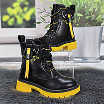 Черевики дитячі для дівчинки Y.TOP чорні з жовтим демісезонні 7008, фото 4