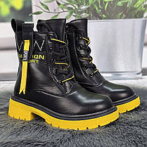 Черевики дитячі для дівчинки Y.TOP чорні з жовтим демісезонні 7008, фото 5