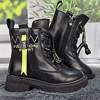 Черевики дитячі для дівчинки Y.TOP чорні з зеленим демісезонні 7008