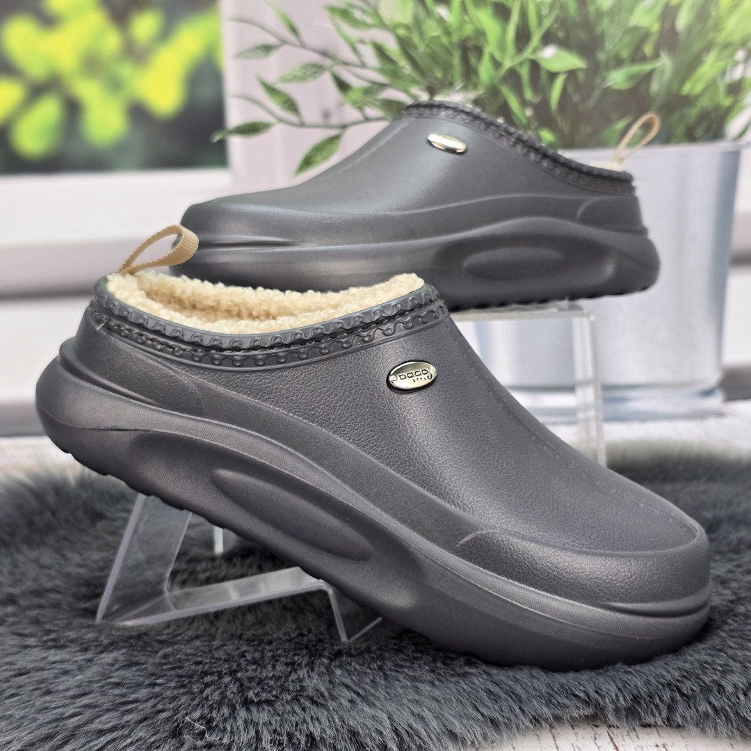 Калоші жіночі без задника Dago Style графітові сабо на хутрі 8143