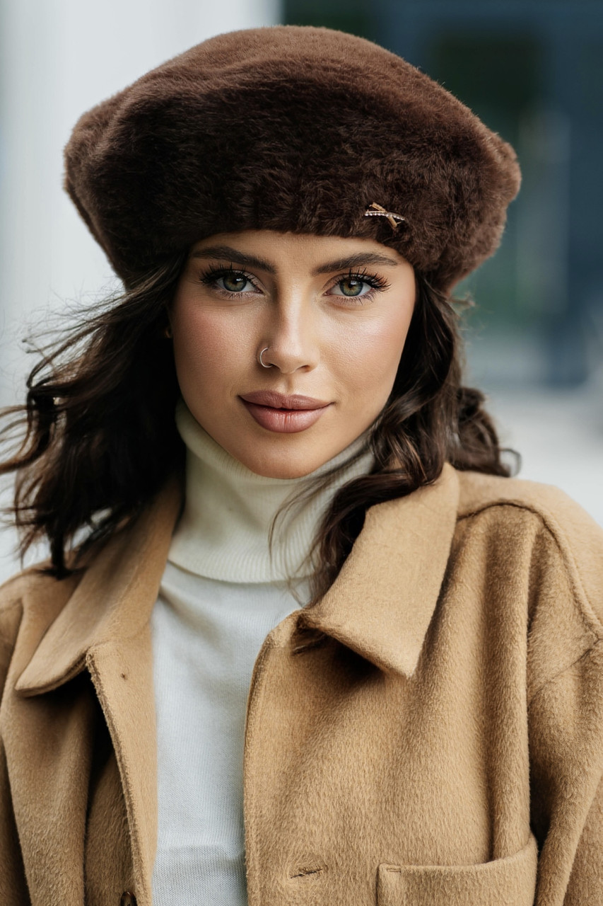 Берет з екохутра Альпака колір шоколадний