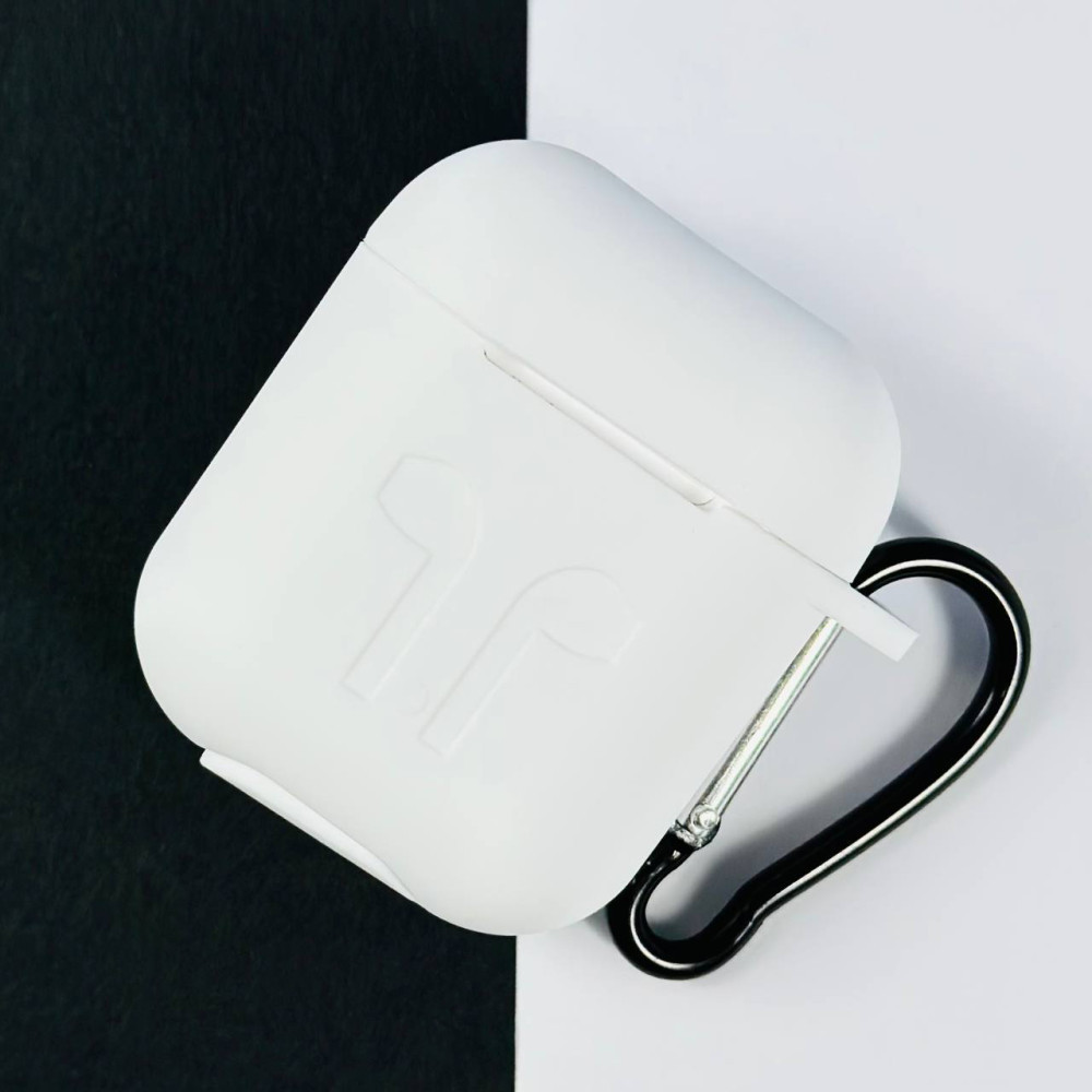 Силіконовий чохол з карабіном для навушників AirPods 2 White, фото 1