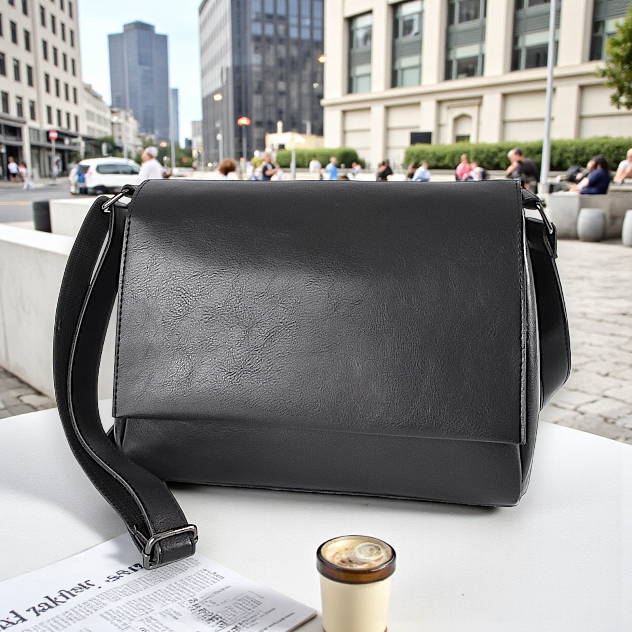 Якісна жіноча сумка крос боді через плече чорна сумочка з плечовим ременем з екошкіри, фото 1