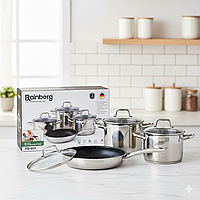 Набір каструль Rainberg RB-605 із неіржавкої сталі — 8 предметів