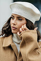 Берет "Віола" із розсипом каменів, колір білий