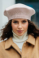 Берет "Віола" із розсипом каменів, колір пудра