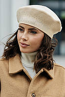 Берет "Віола" із розсипом каменів, колір світлий беж
