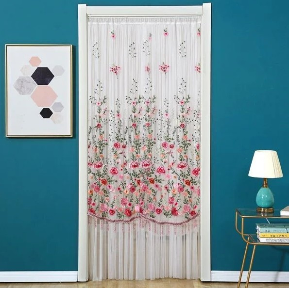 Антимоскітні штори на двері 200 х 95 см з квітами, декоративна штора на двері, фото 1