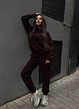 Утеплений спортивний жіночий сірий костюм з кофтою кенгуру, фото 5