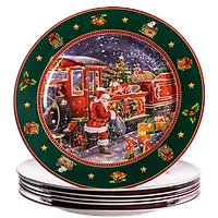 Набір тарілок новорічних сервірувальних фарфорових 6 штук Santa Merry Christmas по 26,5 см