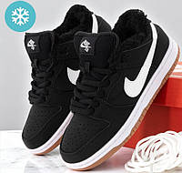 Зимові кросівки Nike SB Dunk Winter з хутром чоловічі та жіночі чорні із нубука. Фото в живу