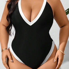 Купальник суцільний. Чорний з білими вставками. Батал. Великі розміри., фото 1