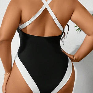 Купальник суцільний. Чорний з білими вставками. Батал. Великі розміри., фото 2