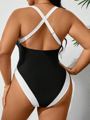 Купальник суцільний. Чорний з білими вставками. Батал. Великі розміри., фото 4