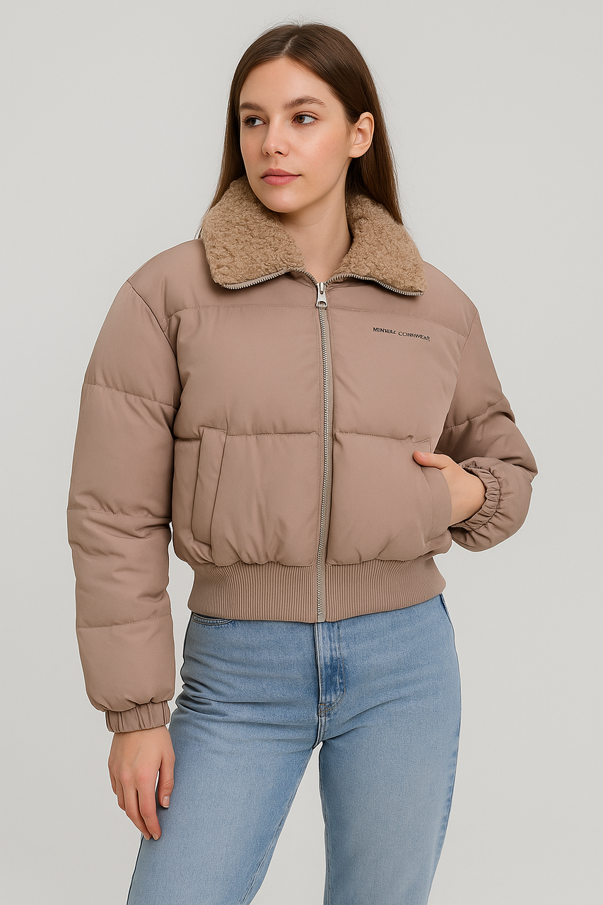Куртка жіноча стьобана зимова коричнева (9001), фото 1