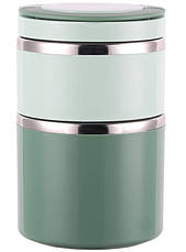 Термоланч-бокс термос для їжі 1060 мл на два яруси | Контейнер із нержавіючої сталі для обіду, фото 2