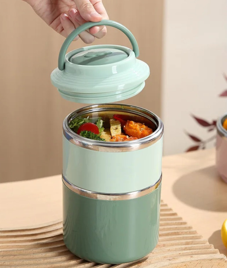 Термоланч-бокс термос для їжі 1060 мл на два яруси | Контейнер із нержавіючої сталі для обіду