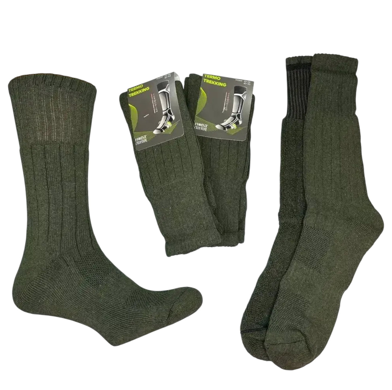 Набір чоловічих трекінгових термошкарпеток 6 пар Хакі, тактичні шкарпетки для ЗСУ, армійські спортивні бавовняні шкарпетки