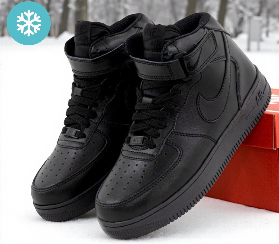 Зимові чоловічі кросівки Nike Air Force 1 high теплі на хутрі високі. Фото в живу, фото 1