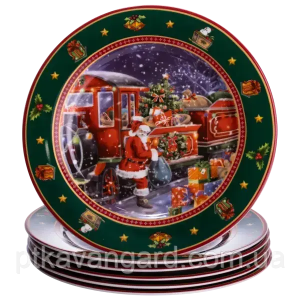Набір тарілок новорічних фарфорових сервірувальних Santa Merry Christmas 6 штук по 19 см, фото 1