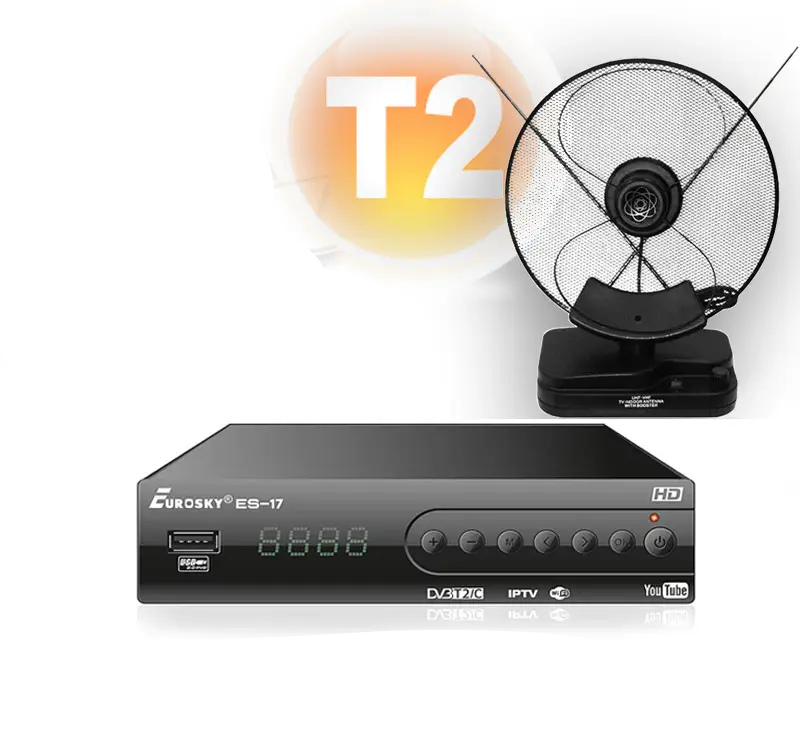 Комплект Т2 Тюнер Eurosky ES-17 та антена кімнатна Eurosky ES-001