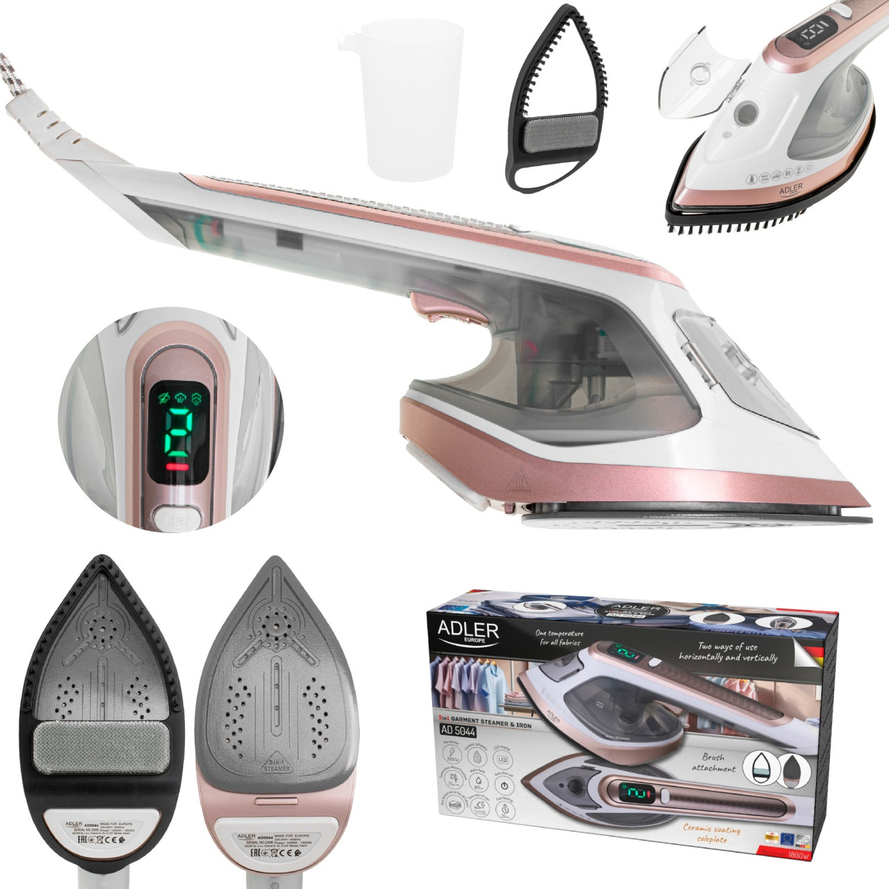 Парова праска Adler AD 5044, 2 в 1, LED, 1800 Вт, 180ml, фото 1