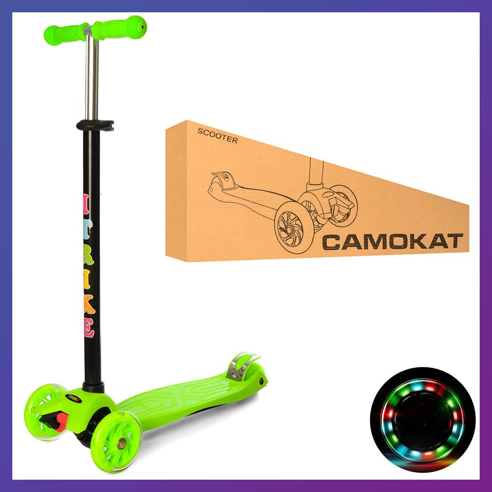 Дитячий міський самокат триколісний iTrike MAXI JR 3-003-G з підсвіткою колеса Зелений, фото 1