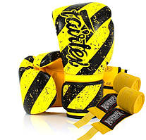 Боксерські рукавиці Fairtex BGV14Y Yellow/Black 12 унцій (бинти в комплекті)