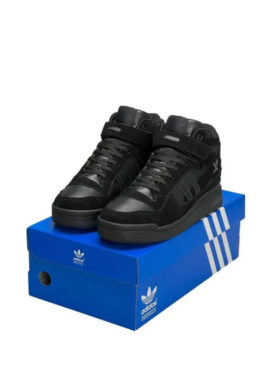 Зимові чоловічі кросівки Adidas Forum 84 High Winter Black Fur високі Адідас Форум з хутром чорні, фото 1