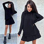 Жіночий теплий в’язаний костюм светр спідниця плісе чорний, фото 3