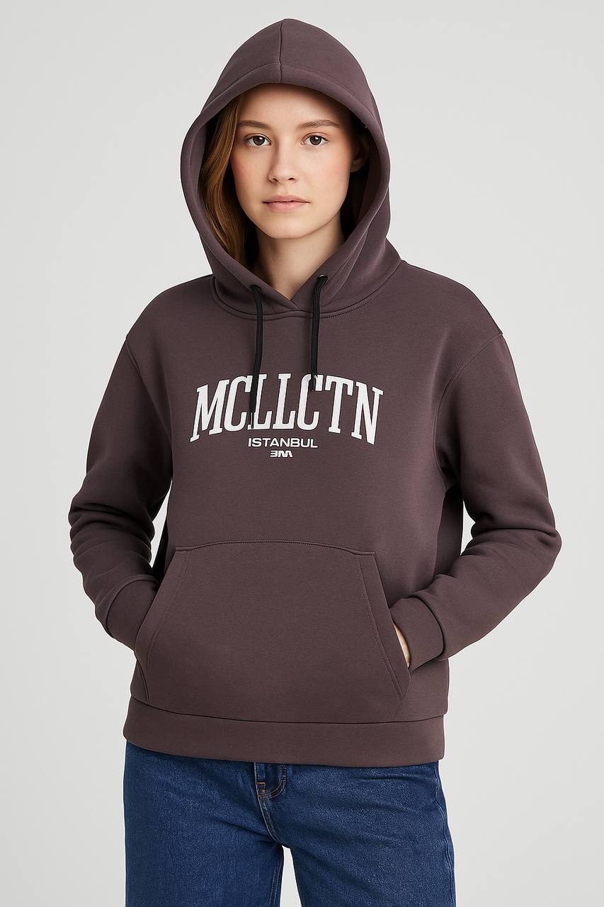 Худі жіноче темно-коричневе з капюшоном, фото 1