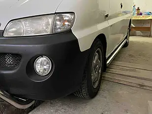 Пороги труби d60 з накладками кінцевик круглий\скош 2 шт нерж Hyundai Starex H1 H300 1998-2006