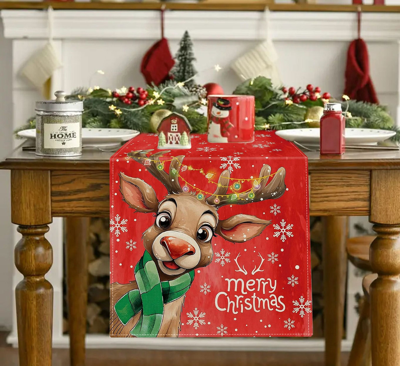 Новорічна різдвяна скатертина-доріжка ранер на стіл №10 183х33см, фото 1