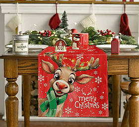 Новорічна різдвяна скатертина-доріжка ранер на стіл №10 183х33см