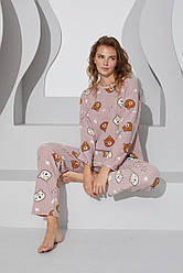 Піжама жіноча ФЛІСОВА штани кофта кавова Ведмедики ТУРЦИЯ SS23064