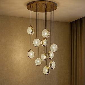 Золота каскадна LED люстра 10 плафонів довжина 120 см (8233-10)