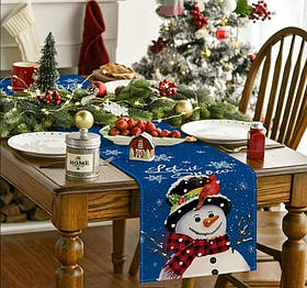 Новорічна різдвяна скатертина-доріжка ранер на стіл №15 183х33см