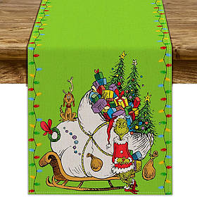 Новорічна різдвяна скатертина-доріжка ранер на стіл №17 Грінч 183х33см
