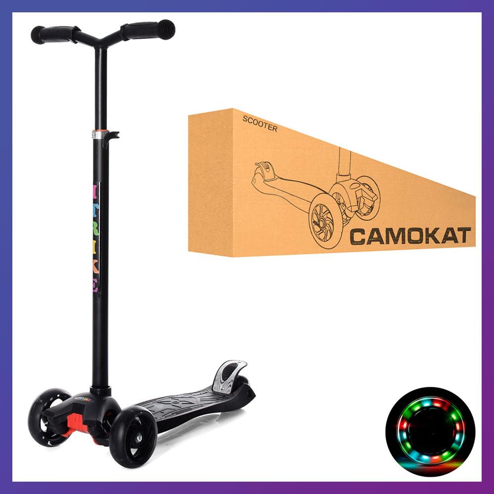 Дитячий міський самокат триколісний iTrike Maxi JR3-060-22-B з підсвіткою колеса Чорний, фото 1