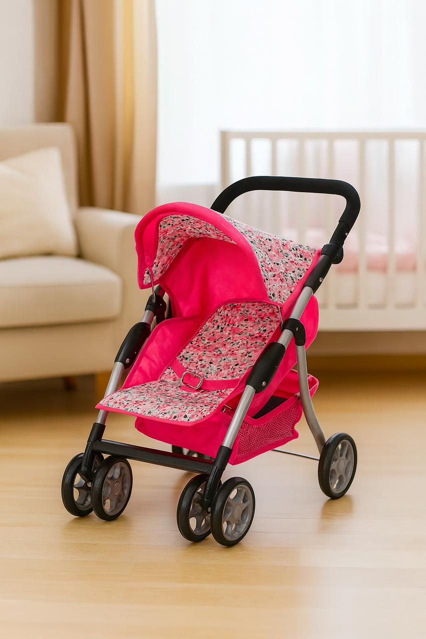 Коляска для ляльок рожева Melogo Квіточки, фото 1