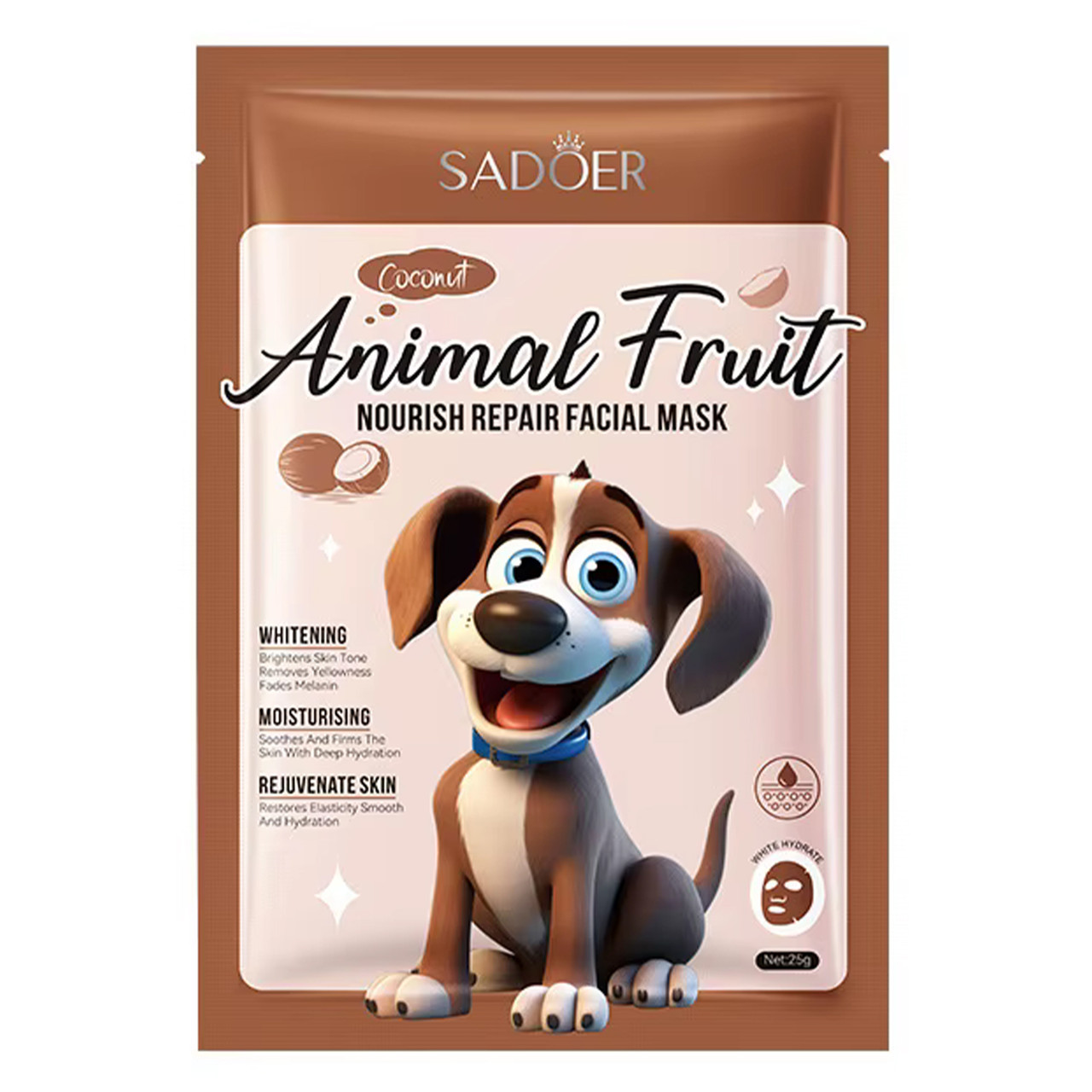Тканинна маска для обличчя SADOER Animal Fruit Puppy Coconut поживна 25 г, фото 1