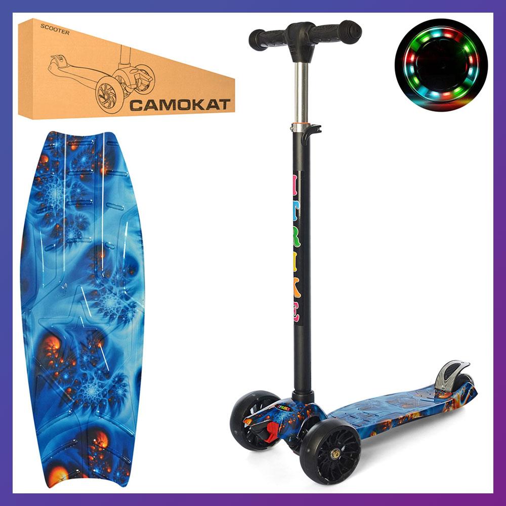 Дитячий міський самокат триколісний iTrike Maxi JR3-060-22-WP3 з підсвіткою колеса Чорний з принтом, фото 1