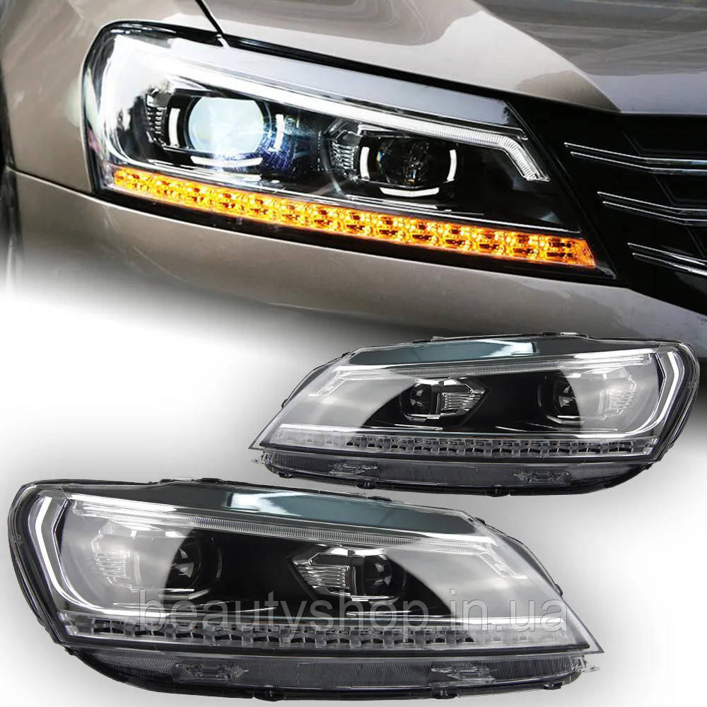 Передні фари для Volkswagen Passat B7 (2012–2015) — Світлодіодні фари з лінзами та «Ангельськими очима»